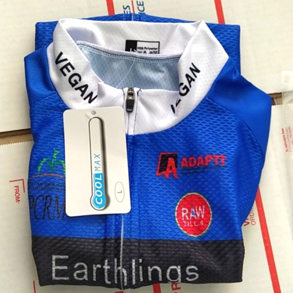 Mens  Vegan Blue Cycling Jersey L